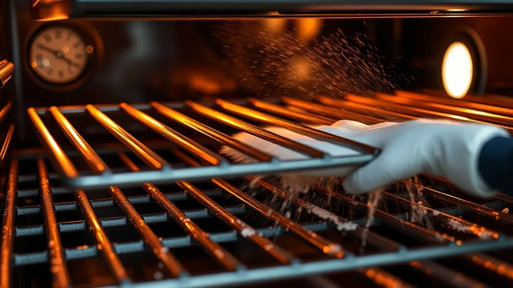 Close up of professional oven heating elements being cleaned