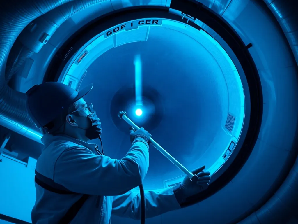 Professional technician cleaning a large industrial ventilat